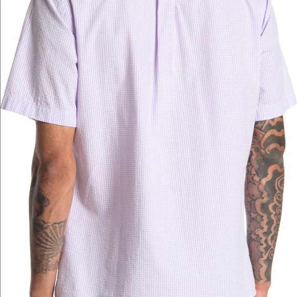 Brooks Brothers Large Purple Checkered Seersucker Short Sleeve Regent Fit Shirt - Picture 3 of 3